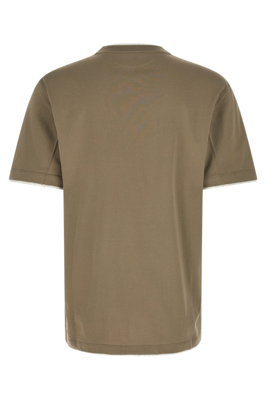 Двухслойная футболка зеленого цвета BRUNELLO CUCINELLI M0B137427CUX24