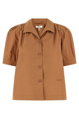 Logo embroidery shirt  Brown