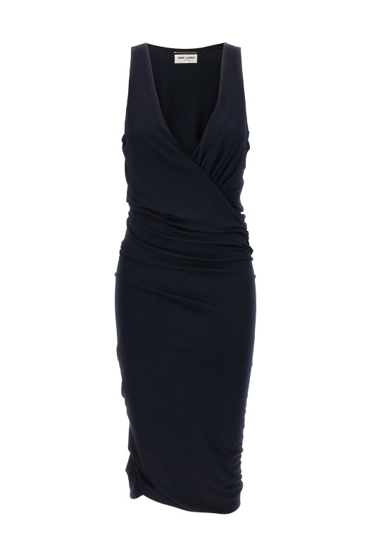 Платье из джерси, синее SAINT LAURENT 776444Y3I394140