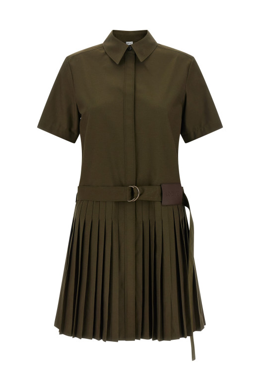 Pleated chemisier dress Green