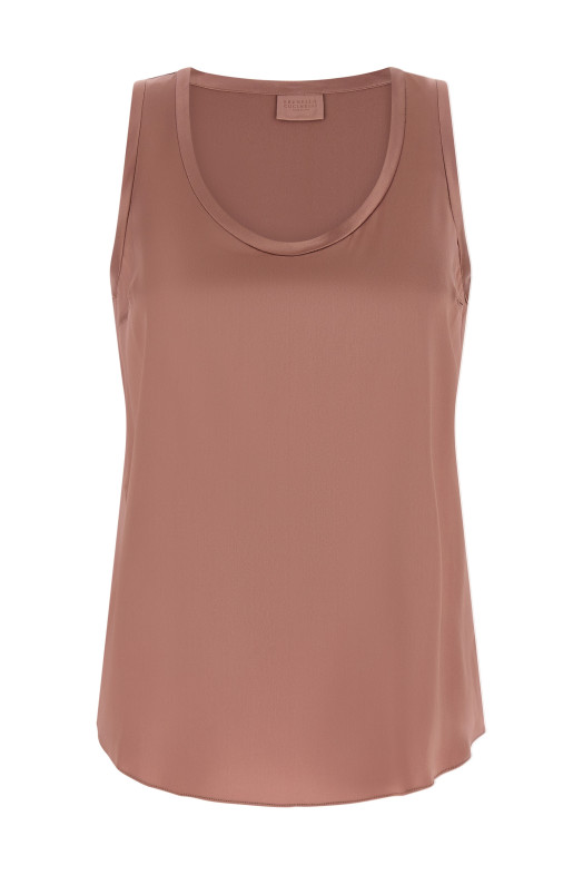 Атласный топ розового цвета BRUNELLO CUCINELLI M0C59E0600C8691