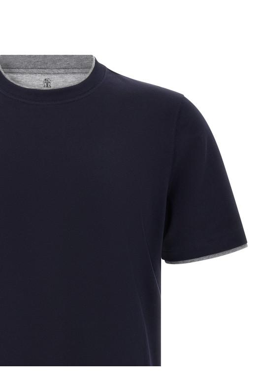 Двухслойная футболка синего цвета BRUNELLO CUCINELLI M0B137427CD325