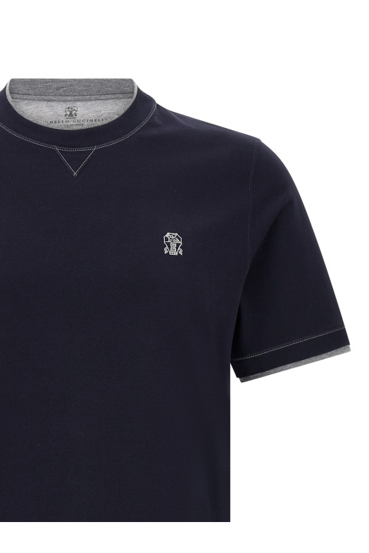 Двухслойная футболка синего цвета BRUNELLO CUCINELLI M0B137427CMJ53