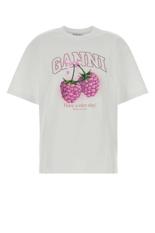 White cotton t-shirt Blue GANNI (A1050140)