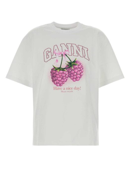 White cotton t-shirt Blue GANNI (A1050140)
