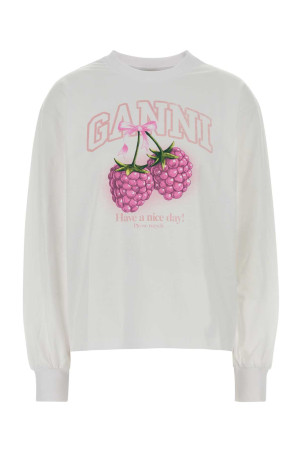 White cotton t-shirt Blue GANNI (A1050141)