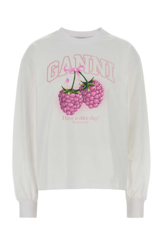 White cotton t-shirt Blue GANNI (A1050141)