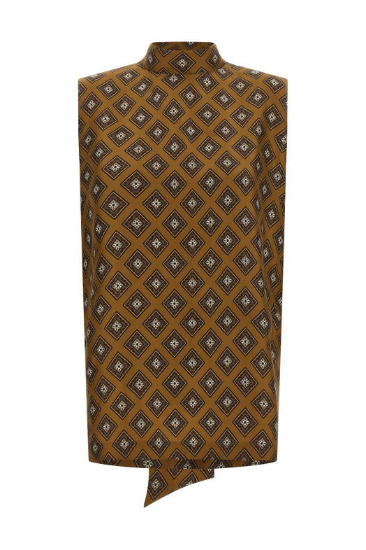 Tie print top Brown