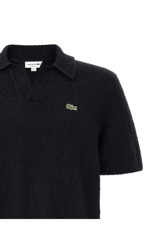 Bouclé knitted polo shirt Black