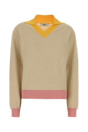 Поло из смесовой ткани с песочным оттенком FENDI (FZXE95AW4S)