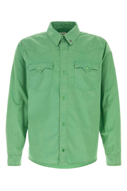 Хлопковая рубашка травянисто-зеленого цвета VERSACE (10239791A18185)