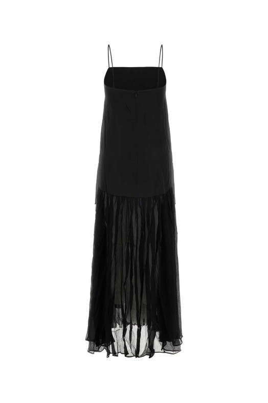 Платье Clementine из черного атласа и жоржет от ANINE BING (A0212030)