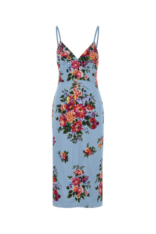 Платье из эластичного атласа с принтом DOLCE & GABBANA (F610GTFSICE) DOLCE & GABBANA