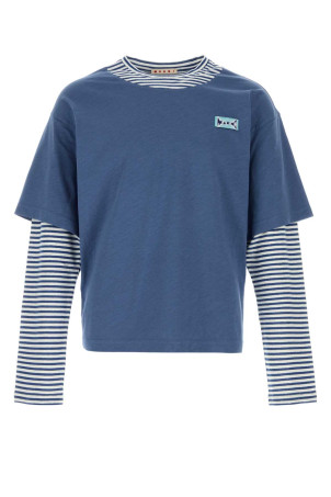 Air Force blue linen bend t-shirt MARNI (HUMU0365QXUTL015)