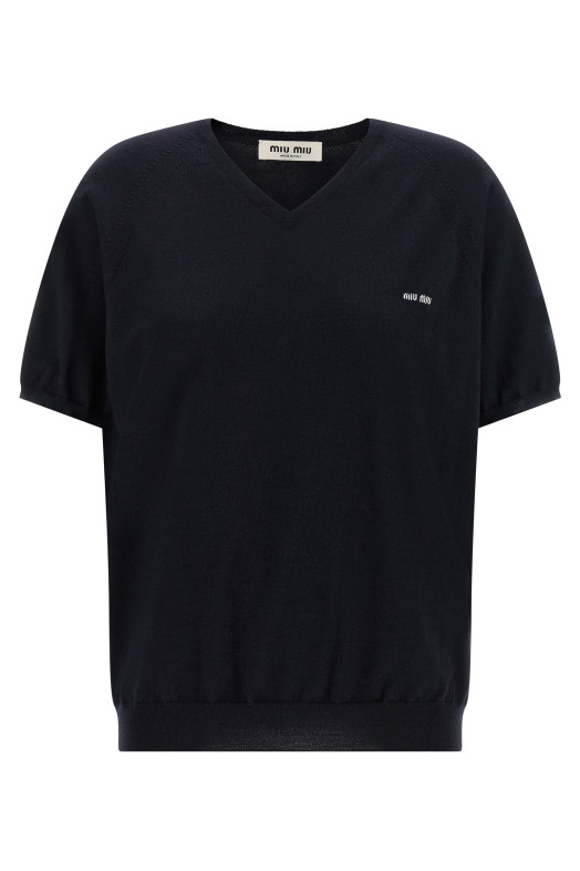 Свитер с логотипом в технике интарсия, синий MIU MIU MML04VSOOO16WJF0H9Q