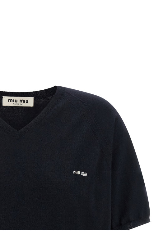 Свитер с логотипом в технике интарсия, синий MIU MIU MML04VSOOO16WJF0H9Q