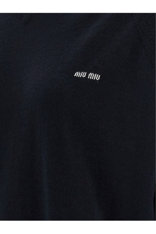 Свитер с логотипом в технике интарсия, синий MIU MIU MML04VSOOO16WJF0H9Q