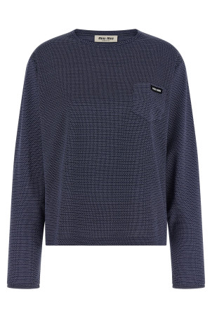 Футболка з жакардового джерсі, синя MIU MIU MJLA47SOOO19J4F0X32