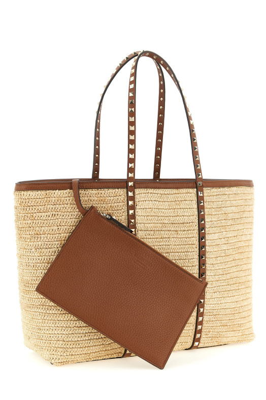 Большая сумка для покупок Valentino Garavani «Rockstud», бежевая W2B0R04UEN43S