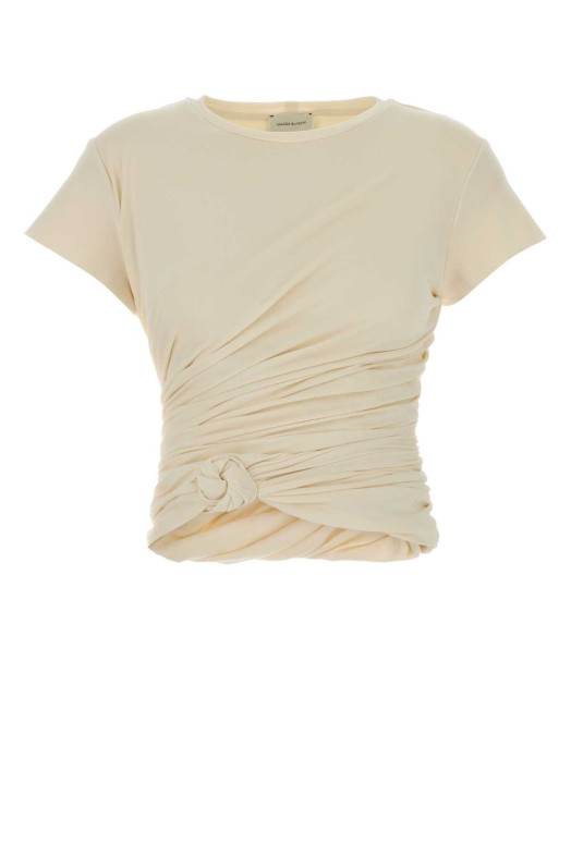 Футболка из эластичного хлопка цвета слоновой кости, бежевая, MAGDA BUTRYM (168526)