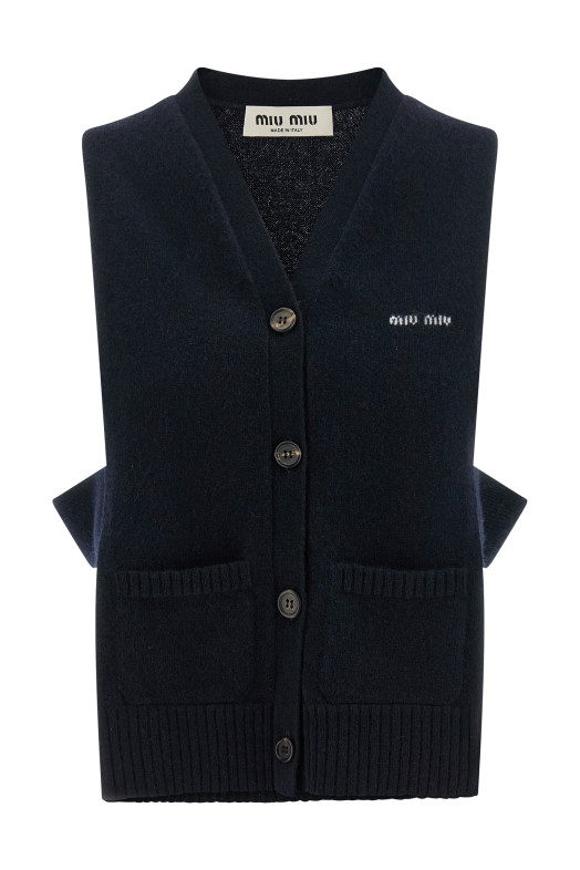 Кардиган-жилет синего цвета MIU MIU MMV380SOOO19RLF0008