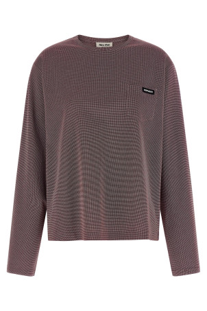 Футболка з жакардового джерсі, бордового кольору MIU MIU MJLA47SOOO19J4F0X97