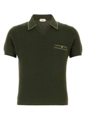 Бавовняна сорочка-поло оливкового кольору VERSACE (10240411A17407)