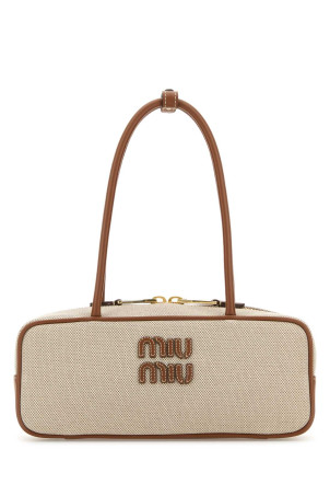 Двухцветная холщовая сумка через плечо Beau от MIU MIU (5BB173VOWMACRN)