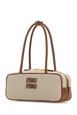 Двухцветная холщовая сумка через плечо Beau от MIU MIU (5BB173VOWMACRN)