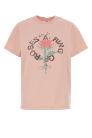 Блідо-рожева бавовняна футболка оверсайз GANNI (A1050152)