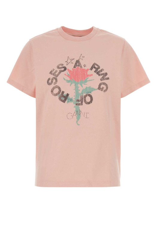Light pink cotton oversize t-shirt GANNI (A1050152)