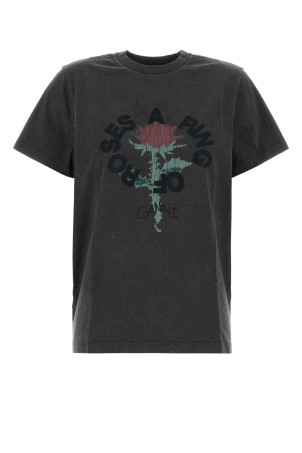 Бавовняна футболка оверсайз кольору сланцю від GANNI (A1050171)