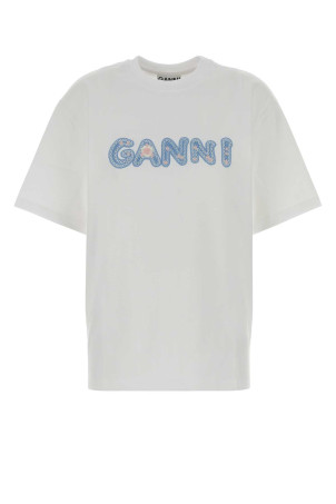 Біла бавовняна футболка оверсайз Blue GANNI (A1050188)