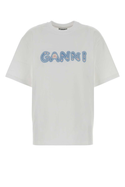 Белая хлопковая футболка оверсайз Blue GANNI (A1050188)
