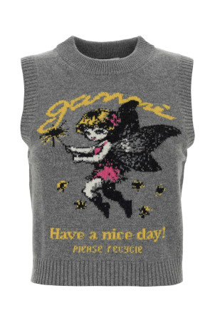 Grey wool blend vest Gray GANNI (A1070269)