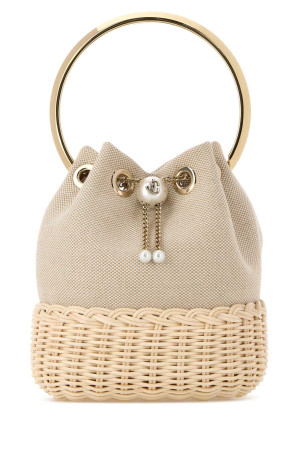 Двоколірна полотняна сумка-відро Bon Bon від JIMMY CHOO (BONBONBRT)