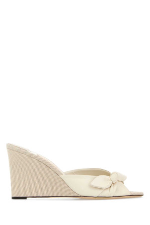 Двоколірні туфлі на танкетці Livi 85 з натуральної шкіри наппа та тканини від JIMMY CHOO (LIVIWEDGE85DYF)