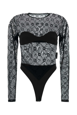 Black stretch tulle bodysuit MARINE SERRE (WTO474ACJER0005)