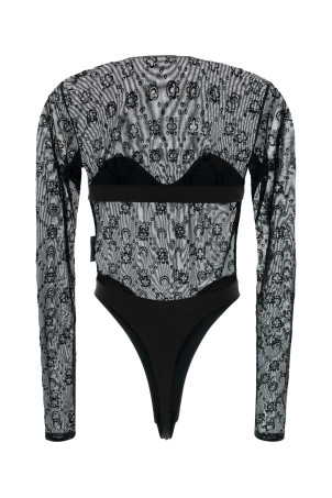 Black stretch tulle bodysuit MARINE SERRE (WTO474ACJER0005)