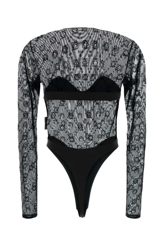 Черный боди из эластичного тюля MARINE SERRE (WTO474ACJER0005)