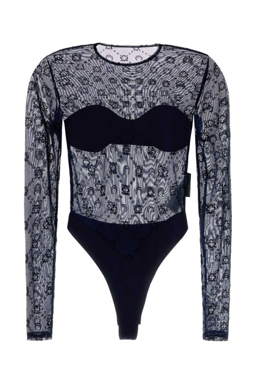 Боди из эластичного тюля темно-синего цвета MARINE SERRE (WTO474ACJER0005)