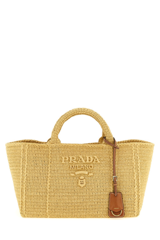Сумка для покупок, связанная крючком, бежевого цвета PRADA 1BG635VOUO2M2TF0018