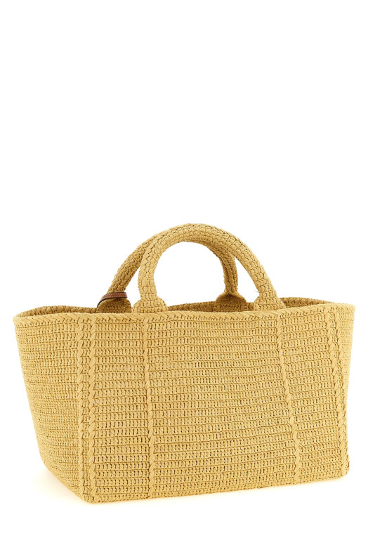 Сумка для покупок, связанная крючком, бежевого цвета PRADA 1BG635VOUO2M2TF0018