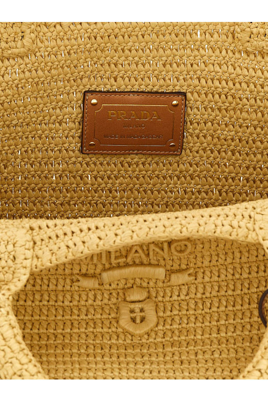 Сумка для покупок, связанная крючком, бежевого цвета PRADA 1BG635VOUO2M2TF0018