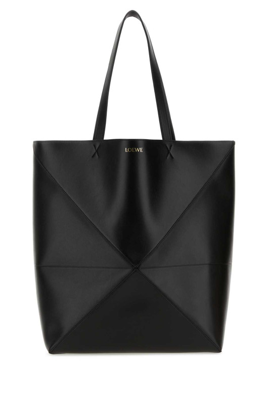 Большая кожаная сумка для покупок Puzzle Fold черного цвета от LOEWE (B933Q18X01)