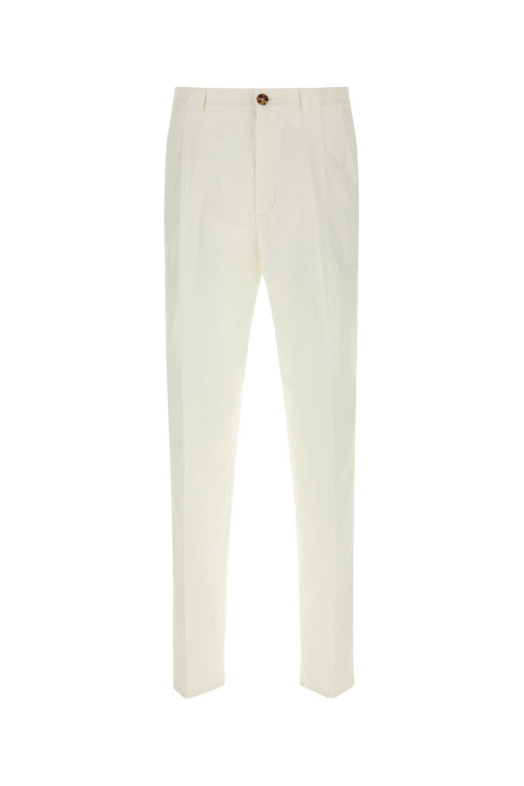 Белые брюки из смешанной ткани с долей хлопка BRUNELLO CUCINELLI (MH262F1130)