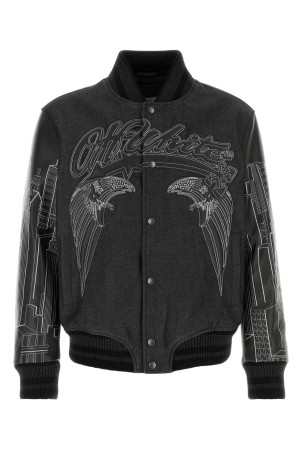 Чорна джинсова та шкіряна куртка-бомбер OFF WHITE (OMJA122Z26LEA0) OFF-WHITE
