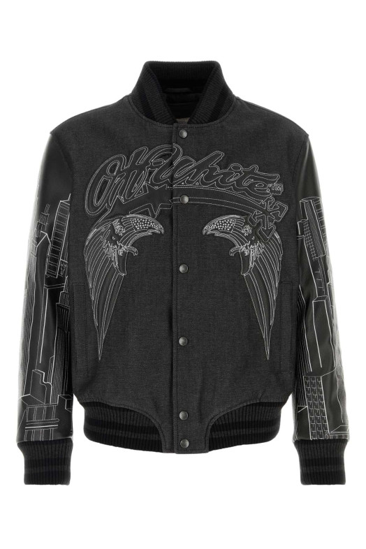 Бомбер из чёрного денима и кожи OFF WHITE (OMJA122Z26LEA0) OFF-WHITE