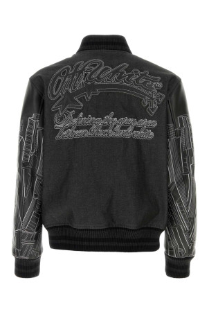 Чорна джинсова та шкіряна куртка-бомбер OFF WHITE (OMJA122Z26LEA0) OFF-WHITE