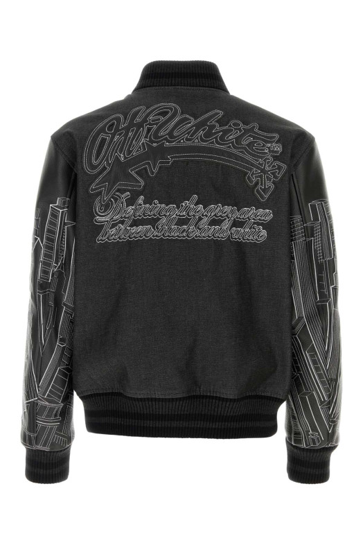 Бомбер из чёрного денима и кожи OFF WHITE (OMJA122Z26LEA0) OFF-WHITE